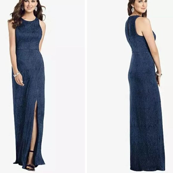 NEW Dessy Collection Sleeveless Metallic Trumpet Gown, Midnight Navy, Size 12 - Picture 1 of 7